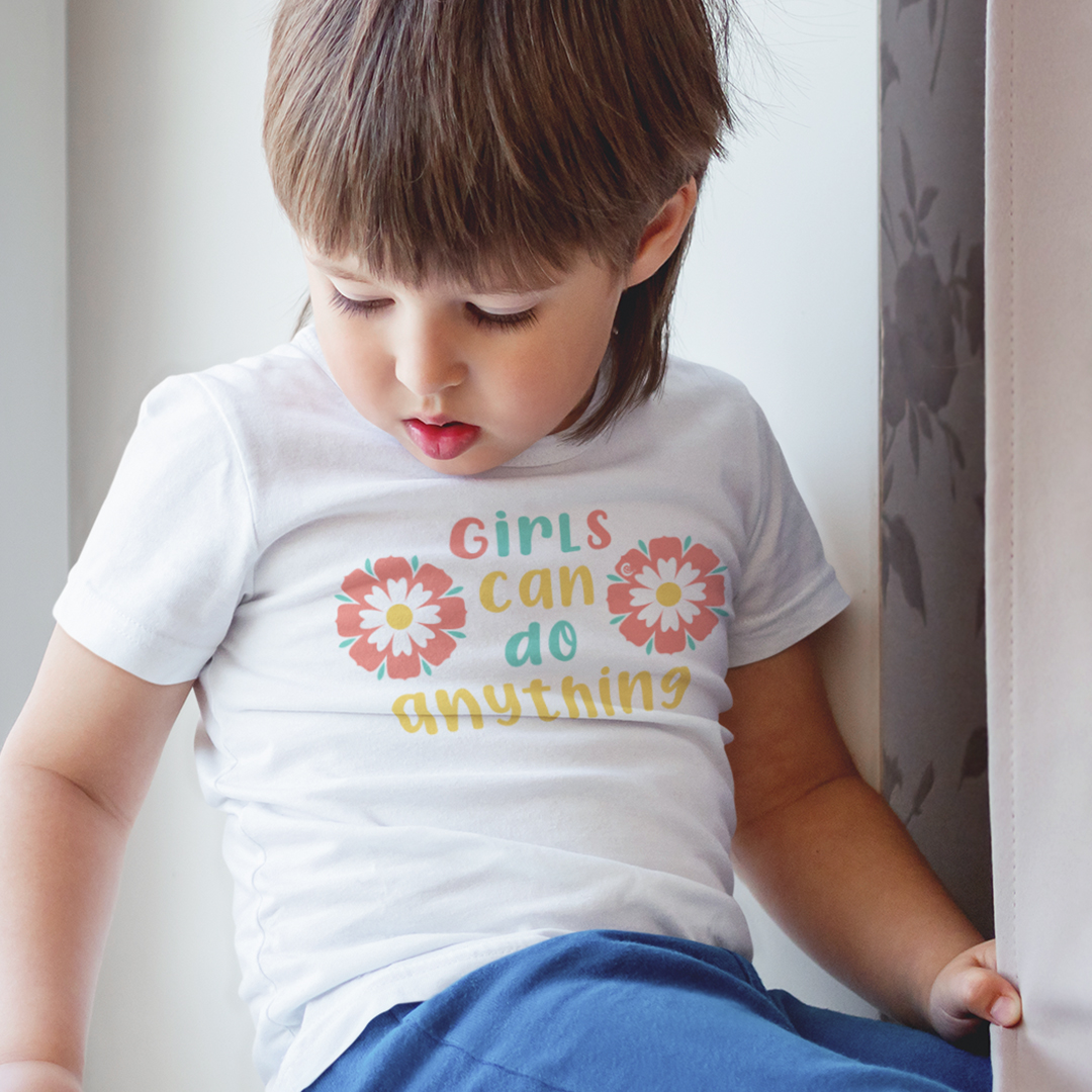 Toddler T-Shirt Girls Can Do Anything Flowers Cotton Boy & Girl Clothes - Picture 2 of 14
