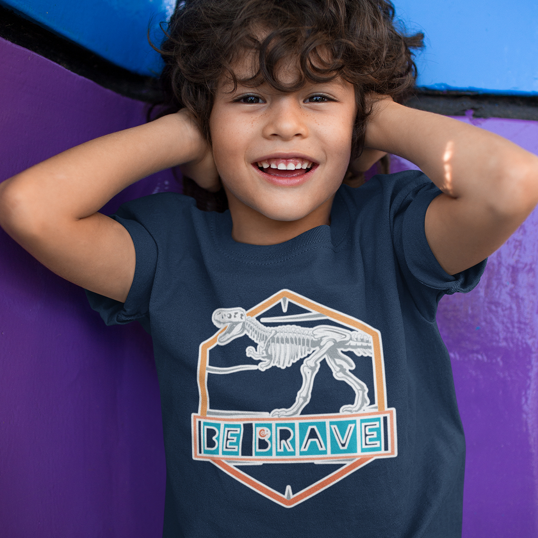 Toddler T-Shirt Be Brave Dinosaur Skeleton Cotton Boy Girl Clothes Funny  Tee