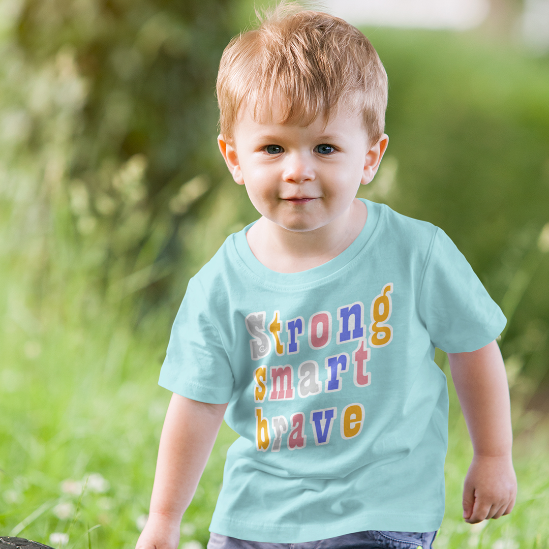 Toddler T-Shirt Strong Smart Brave Cotton Boy & Girl Clothes Funny Tee - Picture 2 of 14