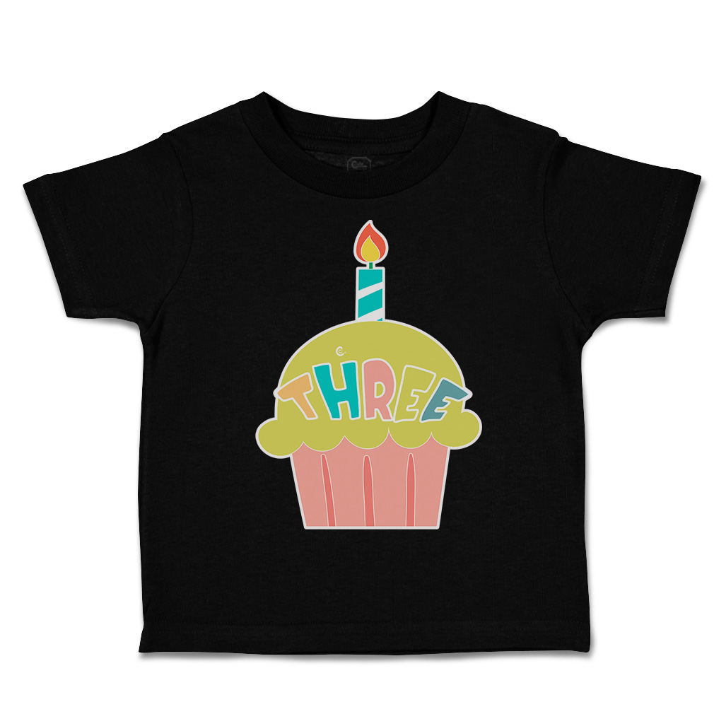 Toddler T-Shirt 3 Cupcake Candles Cotton Birthday Party Boy & Girl Clothes - Picture 8 of 18