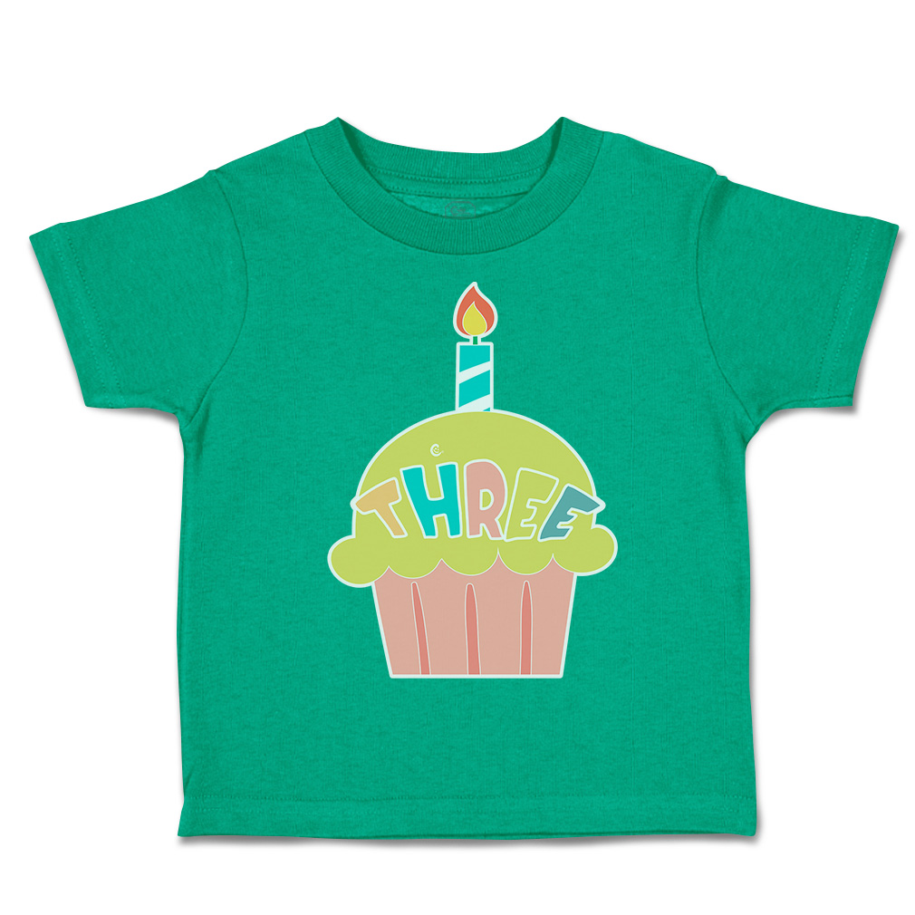 Toddler T-Shirt 3 Cupcake Candles Cotton Birthday Party Boy & Girl Clothes - Picture 9 of 18