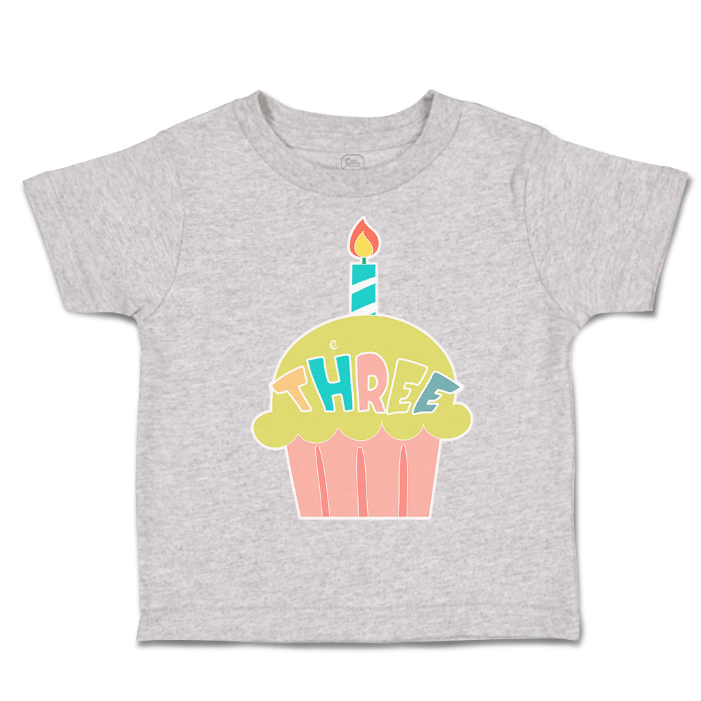 Toddler T-Shirt 3 Cupcake Candles Cotton Birthday Party Boy & Girl Clothes - Picture 11 of 18
