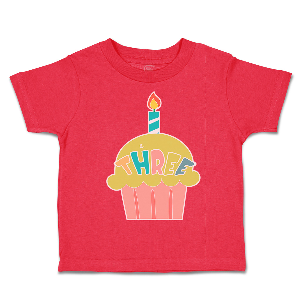 Toddler T-Shirt 3 Cupcake Candles Cotton Birthday Party Boy & Girl Clothes - Picture 12 of 18