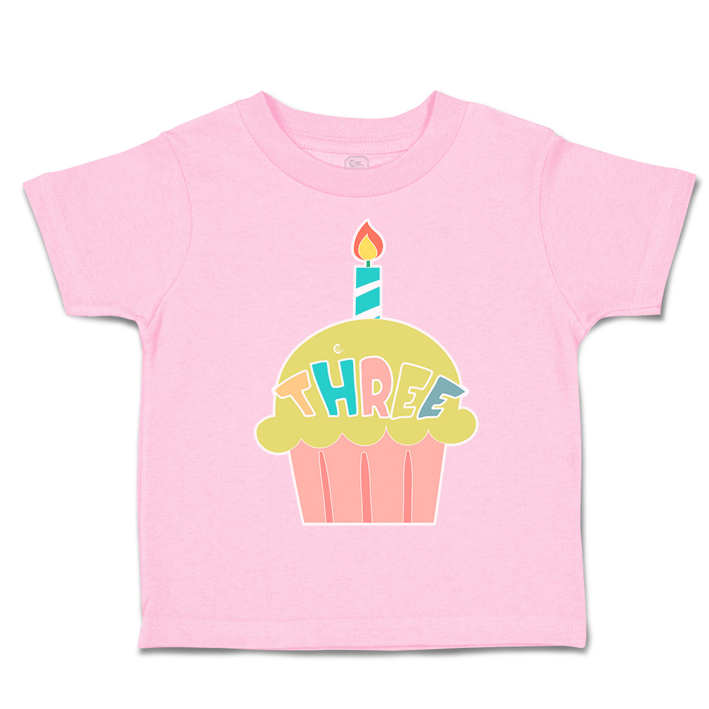 Toddler T-Shirt 3 Cupcake Candles Cotton Birthday Party Boy & Girl Clothes - Picture 18 of 18
