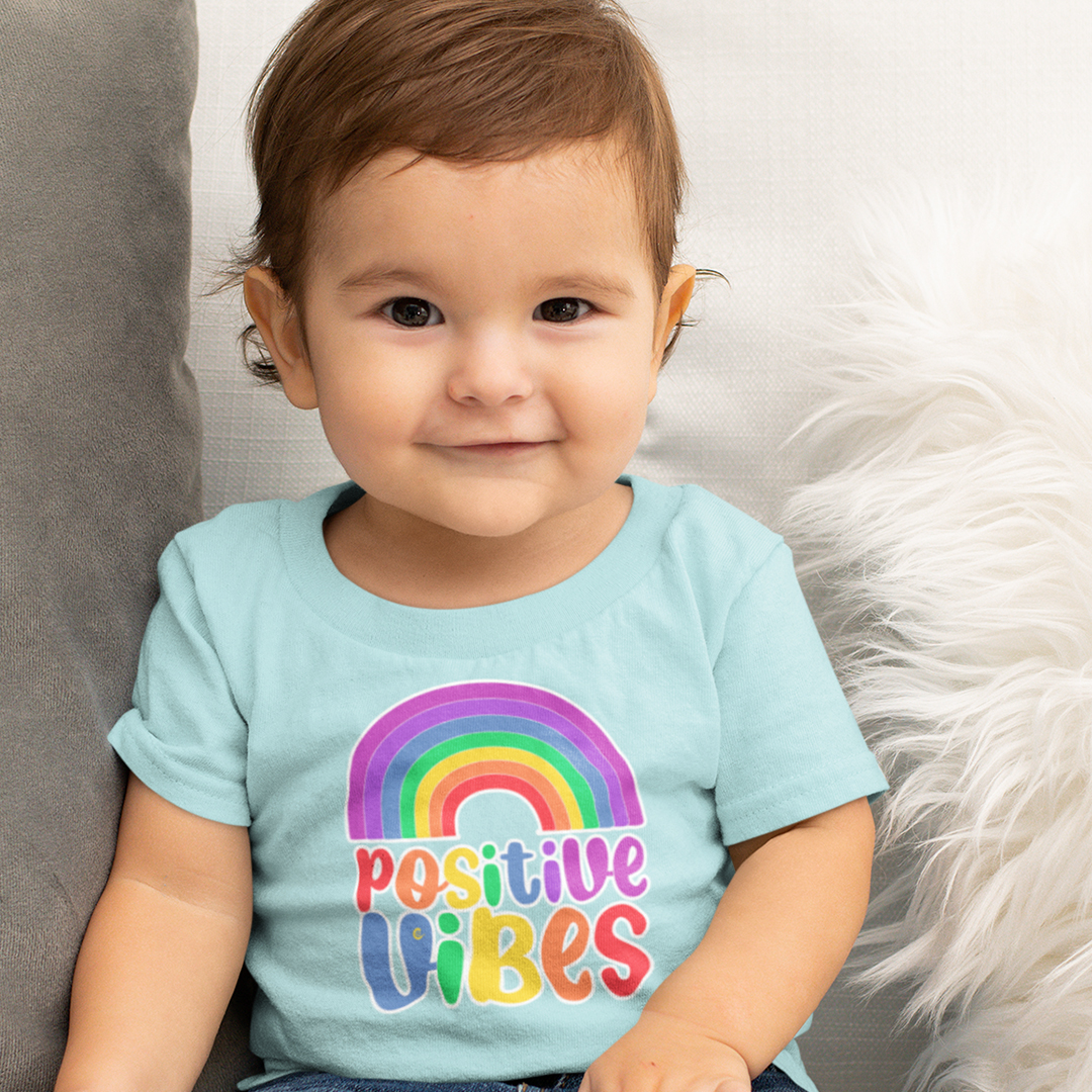 Toddler T-Shirt Positive Vibes Rainbow Cotton Boy & Girl Clothes Funny Tee